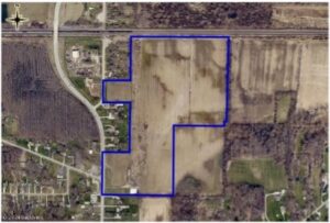 Aerial view of the 46-acre North Ridgeville, Ohio farm parcel rezoned for light industrial development